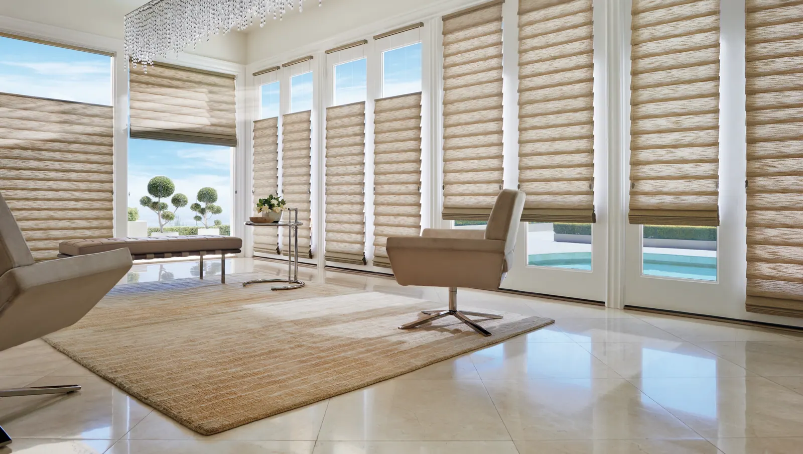 Full-fold Roman shades in a living room